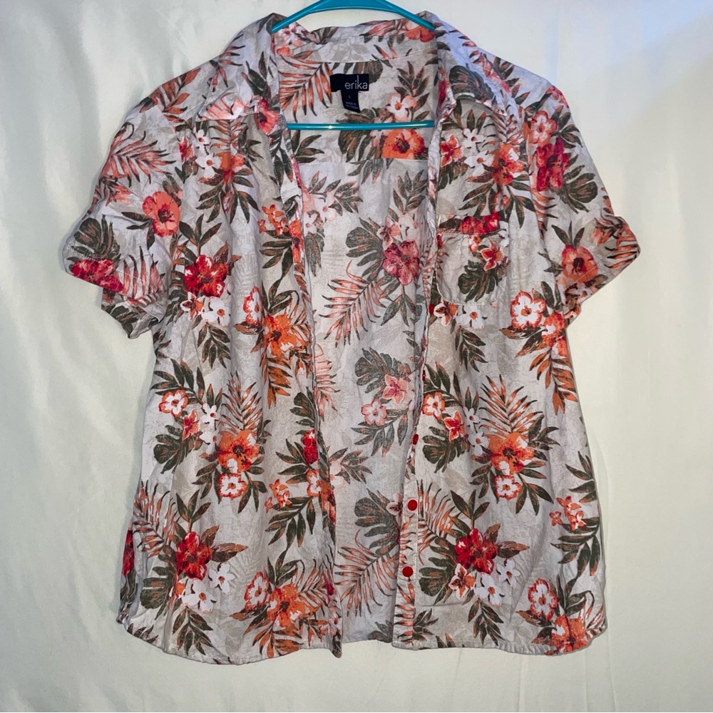 Erika Women’s Hawaiian Style Button Down Short Sleeve Shirt - Large